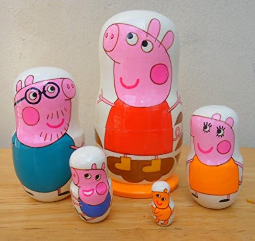 Russian nesting Doll "Peppa Pig" Set of 5 piece. Hand-painted in Russia.