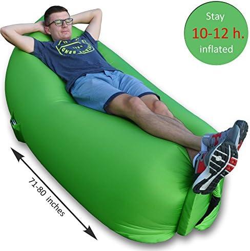 Inflatable Lounger Air Filled Balloon Furniture with pockets PartyPad stay inflated longer 10-12 hours Inflatable Couch Air Lounger inflates quickly Hangout Bag can support 3 people at once, (blue)