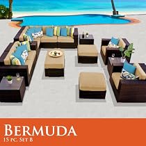 Big Sale Bermuda 15 Piece Outdoor Wicker Patio Furniture Set 15B Sand
