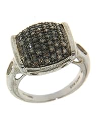 Samuel B. Sterling Silver Pave Set Mocha Diamond Square Ring (9)