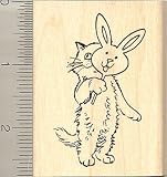 Cat Wearing Bunny Mask Easter Rubber Stamp - Wood Mounted