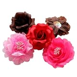 Sara Monica Gift Box of Fabric Fashion Flowers with Hair Clip & Pin Backings in Chocolate Covered Cherry Colors.