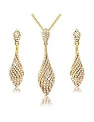 Bridal - Evening - Jewellery Gift Set - Swarovski Elements Crystals - 18K Gold Plated - Swirl Necklace Pendant With Earrings Set - Gift Boxed - For Her