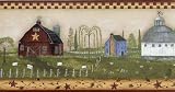 Burgundy Primitive Farm Wallpaper Border