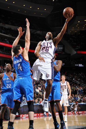 Oklahoma City Thunder v New Jersey Nets: Stephen Graham and Nick Collison Photographic Poster Print by Jesse D. Garrabrant, 28x42