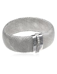 Italian Sterling Silver Mesh Popcorn and Cubic Zirconia Magnetic Clasp Bracelet, 8"