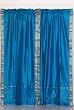 2 Rod Pocket Turquoise Indian Silk Sari Panels, Saree Curtains - India