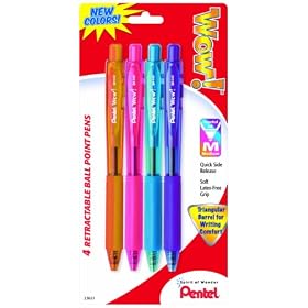 Pentel WOW! Colors Retractable Ball Point Pen, Medium Line, Assorted Ink, 4 Pack (BK440CRBP4M)