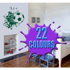 Football bursting though a wall - Personalised with your name choice - Children's Wall Decal (Medium)