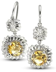 CleverEve Luxury Series Sterling Silver Frenchwire Earrings w/ Swirl Framed Round Genuine Citrine Stones