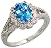 14 Karat Weissgold Steinen Ring, mit 0.22 Karat Brilliantschliff Diamanten & 1.36 Karat 8x6mm Ovalschliff Blau Topas Stein, (11mm) breit