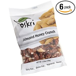Oskri Almond Honey Crunch, 3.53-Ounce Bags (Pack of 6) by Oskri