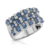 Ring With 4.57ctw Precious Stones - Genuine Sapphires and Topazes Crafted in 925 Sterling silver. Total item weight 9.5g - Size 9 (Size 6)