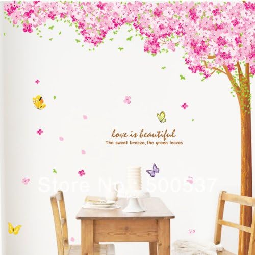 Modern House Pink Giant Sakura Cherry Blossom Tree (2 pages) Wall Decor Removable Decal Wall Sticker