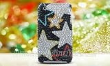 Sparkling Black with Silver Yellow Multi Star Full Diamond Rhinestone Snap on Hard Skin Faceplate Bling Cover Case for Apple Iphone 3g 3gs