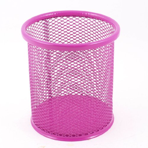 9.8cm High Cylinder Mesh Style Pen Ruler Holder Desk Organizer Fuchsia
