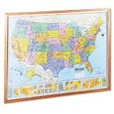 American Map 715715 Heritage full-color laminated u.s. political map, oak frame, 52w x 36h
