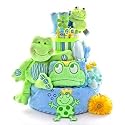 Blue & Green Frog Themed Baby Boy Diaper Cake - Great Shower Table Centerpiece and Gift Idea