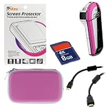 Sanyo VPC-CS1 High Definition Camcorder and 8 MP Camera (Pink) 5 Items Bundle Kit : Digital Camcorder + LCD Screen Protector + 8GB SD Memory Card + 6 Feet Gold Plated Mini HDMI STANDARD Black Cable with Ferrite + Hot Pink Zipper Eva Pouch Carrying Case