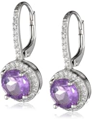 Round Amethyst Halo Leverback Earrings