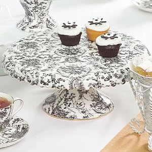 Black and White Cherub Toile Cake Stand
