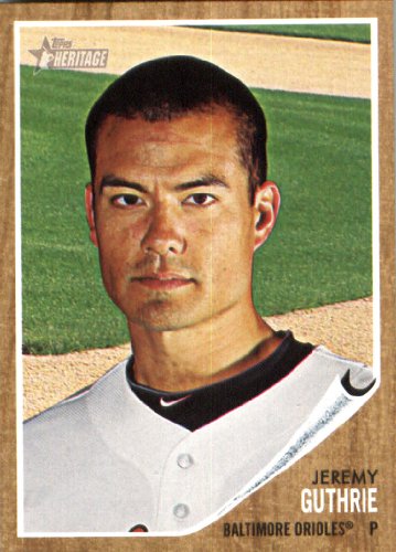 2011 Topps Heritage Baseball Card # 221 Jeremy Guthrie - Baltimore Orioles - MLB Trading Card in Screwdown Case
