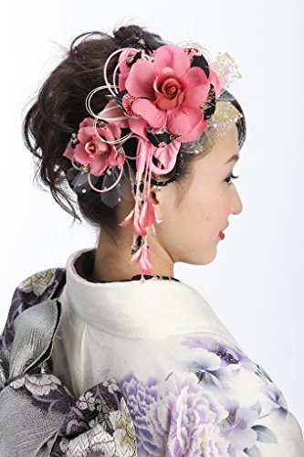 花髪飾り かんざし ピンク[ 成人式 振袖 卒業式 袴 着物 和装 簪 髪型]