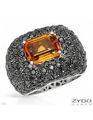 ZYDO 18K White Gold 3.73 CTW Citrine and 6.12 CTW Color Black Opaque Diamond Ladies Ring. Ring Size 6.5. Total Item weight 20.1 g.