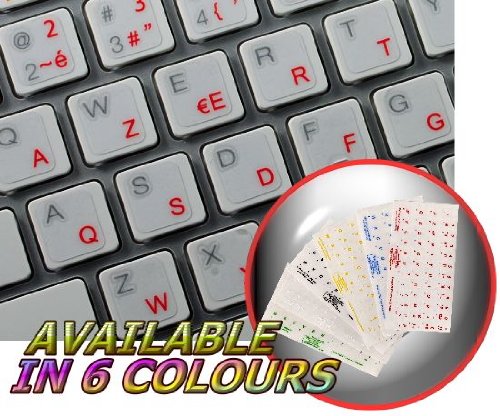 FRENCH AZERTY KEYBOARD STICKER WITH RED LETTERING ON TRANSPARENT BACKGROUND BACKGROUND FOR DESKTOP, LAPTOP AND NOTEBOOK