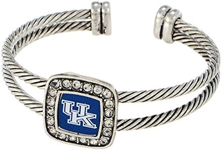 NCAA Kentucky Wildcats Silver Tone Cuff Bracelet Featuring Kentucky Logo & Clear Crystal Rhinestones