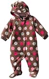 Carter's Baby Girls One-piece Long Sleeve Polyester Microfleece Brown/Pink Polka Dot Footed and Hooded Pram Suit (3 Months)