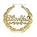 GemGem Jewelry Gold Tone Round Hollow Casting I love You Bamboo Hoop Pincatch Earrings for Women