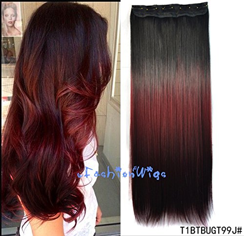 Black to burgundy to Reddish brown three Colors Ombre hair extension, Synthetic Hair extensions UF207