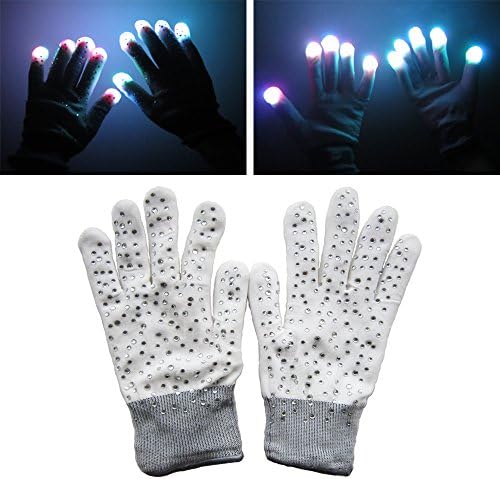 LED Gloves Flashing Fingertip Light Gloves with 6 Light Flashing Modes for Clubbing, Rave, Birthday, Edm, Disco, and Dubstep Party By Wearhome（TM） (White)