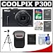 Nikon Coolpix P300 12.2 MP Digital Camera (Black) with 8GB Card + (2) Batteries + Case + Tripod + Cleaning Kit