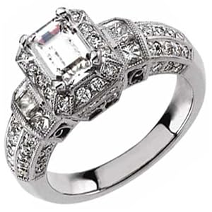 14K White Gold Chic Retro Diamond Engagement Ring (Center stone is not included)