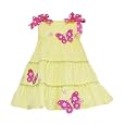 Rare Editions Girls 2T-6x Yellow Pink Butterfly Applique Seersucker Dress