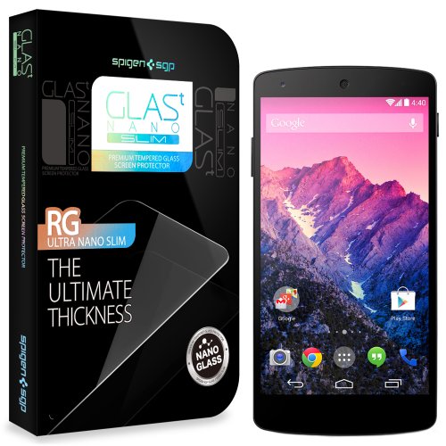 Nexus 5 Screen Protector, Spigen® Google Nexus 5 Screen Protector Glass Slim [GLAS.t NANO SLIM] (0.15mm) Thin Tempered Glass Screen Protector for Nexus 5 - GLAS.t NANO SLIM (SGP10666)