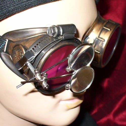 Steampunk Victorian Goggles Glasses gold red magnifying lens