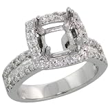 14k White Gold Semi-Mount Square-shaped Diamond Ring, w/ 1.53 Carats Baguette & Brilliant Cut Diamonds, 1/2 (12mm) wide