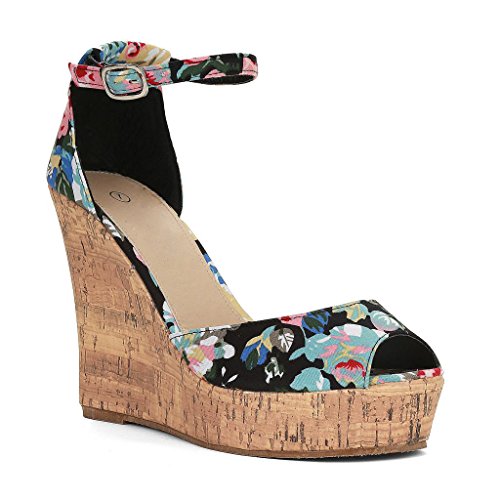 Twisted Women's Kenzie Floral Print Canvas Wedge Sandals