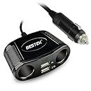 BESTEK 4 Way Car Cigarette Lighter Adapter with 2.1A Dual USB Charging Ports