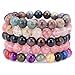 Qitian 10mm Genuine Onyx Gemstone Crystal Beads Bracelets Stretch Handmade Elastic Strand Bracelet Set of 5