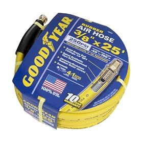 GOODYEAR 46504 3/8-inch by 25-feet 250 PSI Rubber Air Hose With 1/4-Inch MNPT Ends and Bend Restrictors