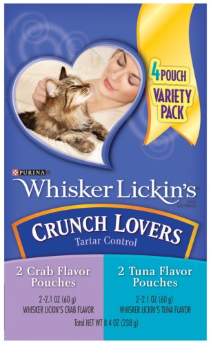Whisker Lickins Crunch Lovers Cat Treats Crab & Tuna Flavor, 4-Count Pouch (Pack of 4)