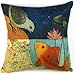Bird & Fish in the Two World Forever Throw Pillow Case Sham Decor Cushion Covers Square 18*18 Inch Beige Cotton Blend Linen