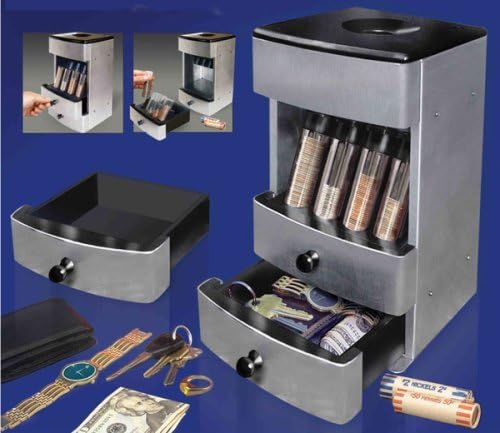 Magnif Brushed Stainless Deluxe Valet Coin Sorter (with 100 Assorted Wrapper Kit)