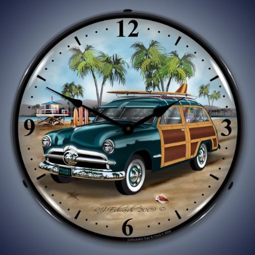 Surfing Woody Station Wagon Wall Clock