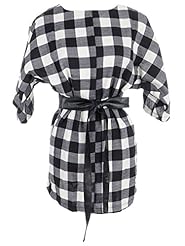 Dolman Long Sleeves Belted Checkered Print  Dress