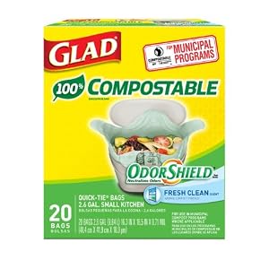 Glad OdorShield Small Kitchen Compostable Trash Bags, 2.6 Gallon, 20 Count (Pack of 2)
